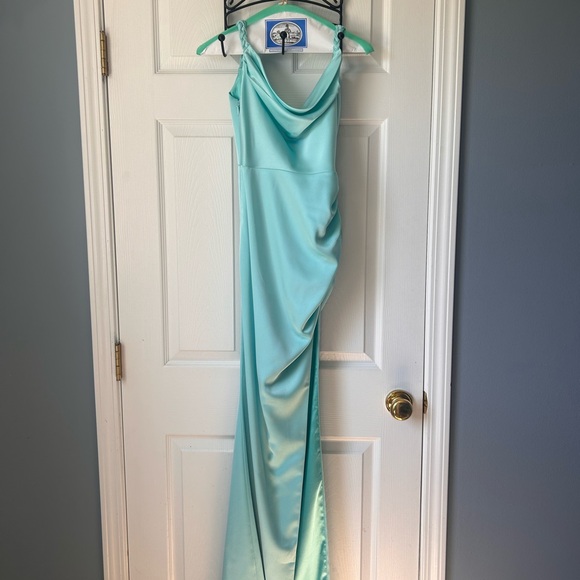 Miss Circle Aqua Teal Silk Dress - Picture 3 of 4